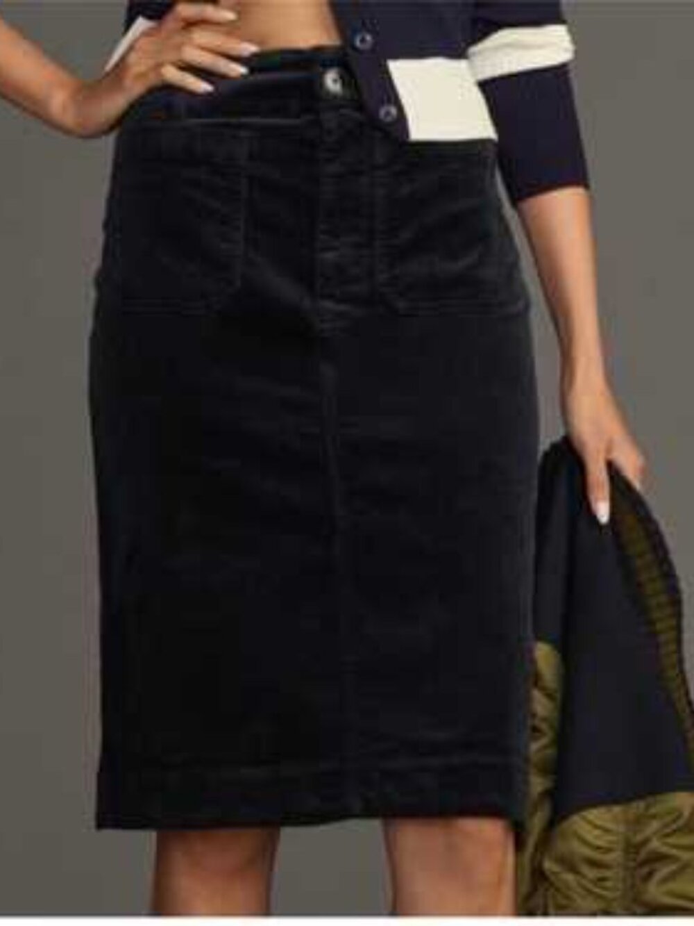 Anthropologie Maeve Dark Navy Blue Colette Corduroy Pencil Skirt